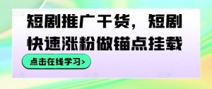 短剧推广干货，短剧快速涨粉做锚点挂载-21资源库