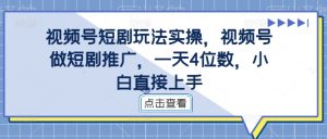 视频号短剧玩法实操，视频号做短剧推广，一天4位数，小白直接上手-21资源库