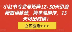 小红书专业号矩阵12+30天引流陪跑训练营,简单易操作,15天可出成绩!-21资源库