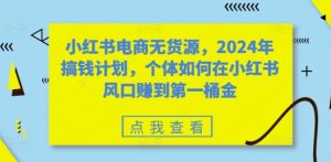 小红书电商无货源,2024年搞钱计划,个体如何在小红书风口赚到第一桶金-21资源库