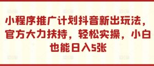 小程序推广计划抖音新出玩法,官方大力扶持,轻松实操,小白也能日入5张【揭秘】-21资源库