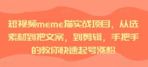 短视频meme猫实战项目,从选素材到把文案,到剪辑,手把手的教你快速起号涨粉-21资源库
