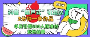 抖音葫芦式引流法,三分钟一条作品,单日引爆抖音500人精准创业粉丝群【揭秘】-21资源库
