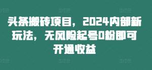 头条搬砖项目,2024内部新玩法,无风险起号0粉即可开通收益-21资源库