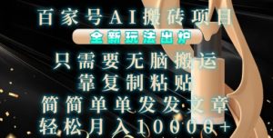 百家号AI搬砖项目，全新玩法出炉，只需要无脑搬运，靠复制粘贴，简单发文章，也能轻松月入1W【揭秘】-21资源库