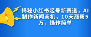 揭秘小红书起号新赛道，AI制作新闻商机，10天涨粉1万，操作简单-21资源库