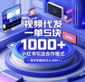 视频代发，一单5块，小红书引流合作模式，一部手机轻松日入多张【揭秘】-21资源库