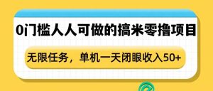 0门槛人人可做的搞米零撸项目，无限任务，单机一天闭眼收入50+-21资源库