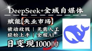 降维打击，Deepseek+全域自媒体，赋能失业市场，被动收钱，无需人工全程AI，日变现1k-21资源库