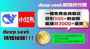 Deepseek一键免费生成小红书图文日引300+创业粉,日变现多张教程,方法全行业通用!-21资源库