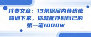 付费文章：13条深层内幕统统背诵下来，你就能挣到自己的第一笔1000W-21资源库