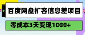 百度网盘扩容信息差项目，零成本，3天变现1k，详细实操流程-21资源库