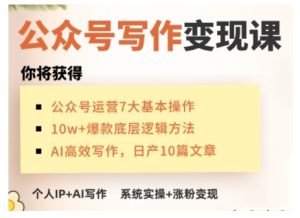 AI公众号写作变现课，手把手实操演示，从0到1做一个小而美的会赚钱的IP号-21资源库