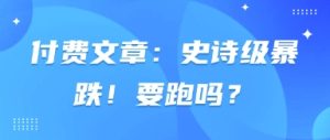 付费文章:史诗级暴跌!要跑吗?-21资源库