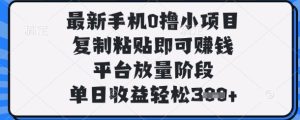 最新手机0撸小项目，复制粘贴即可挣钱，平台放量阶段，单日收益轻松3张+【揭秘】-21资源库