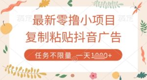 最新零撸小项目，复制粘贴抖音广告即可挣钱，平台大水，任务不限量，一天数张【揭秘】-21资源库
