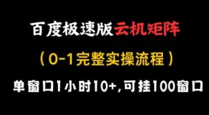 百度极速版云机矩阵项目，单窗口1小时10+，可挂100窗口，完整实操流程【揭秘】-21资源库