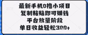 最新手机0撸小项目，复制粘贴即可挣钱，平台放量阶段，单日收益轻松3张+【揭秘】-21资源库