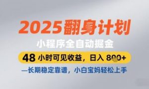 2025小程序全自动掘金，48 小时可见收益，日入8张，长期稳定靠谱，小白宝妈轻松上手【揭秘】-21资源库