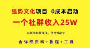 强势文化项目，一个社群收入25个W，0成本启动，可矩阵批量操作，原创详细实操教程-21资源库