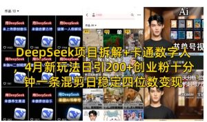 DeepSeek项目拆解+卡通数字人，4月新玩法日引200+创业粉十分钟一条混剪日稳定四位数变现-21资源库