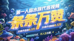 第一人称水族代言视频，条条万赞，20条作品涨粉7.8W，多种变现方式月入五位数-21资源库