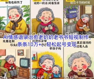 AI情感语录治愈老奶奶老爷爷短视制作,条条10万+,轻松起号变现-21资源库