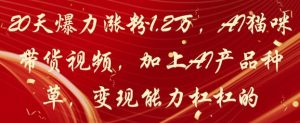 20天爆力涨粉1.2W，AI猫咪带货视频，加上AI产品种草，变现能力杠杠的-21资源库