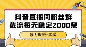 抖音直播间粉丝群暴力截流，一台电脑每天稳定2000条数据，暴力截流+实操 【揭秘】-21资源库