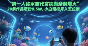 第一人称水族代言视频条条爆火,20条作品涨粉8.5W,小白轻松月入五位数-21资源库