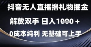抖音无人直播撸礼物掘金,解放双手,日入1k,0成本纯利,无基础可上手【揭秘】-21资源库