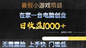 暑假小游戏项目,在家一台电脑创业,日收益1k+,无需露脸,上手快门槛低【揭秘】-21资源库