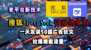 搜狐+DeepSeek引流创业粉，老平台新技术，一天发满50篇广告软文，拉爆搜索流量-21资源库