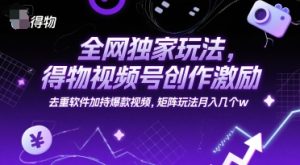 全网独家玩法，得物视频号创作激励 去重软件加持爆款视频，矩阵玩法月入几个w【揭秘】-21资源库