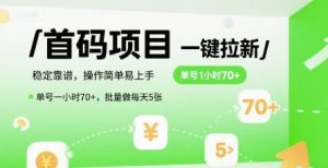 首码一键拉新项目,稳定靠谱,操作简单易上手,单号一小时70+,批量做每天5张【揭秘】-21资源库