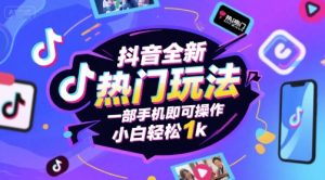 抖音全新热门玩法，一部手机即可操作，小白轻松1k【揭秘】-21资源库