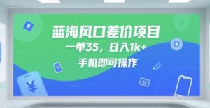 蓝海风口差价项目，一单35，日入1k+，手机即可操作【揭秘】-21资源库