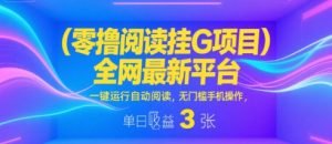 零撸阅读挂G项目，全网最新平台，一键运行自动阅读，无门槛手机操作，单日收益3张【揭秘】-21资源库