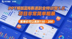 PPT模版蓝海赛道副业特训营1.0,项目非常简单粗暴,客单价可以高到150-200-21资源库