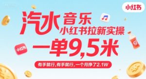 汽水音乐小红书拉新实操，，一单9.5米，有手就行，一个月挣了2.1W-21资源库
