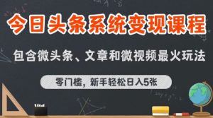 今日头条AI玩法系统课程,最新前沿变现玩法拆解,零门槛,新手轻松日入5张-21资源库