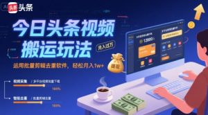 今日头条视频搬运玩法，运用批量剪辑去重软件，轻松月入1w+-21资源库