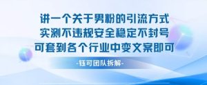 2025关于男粉的引流方式实测不违规安全稳定不封号可套到各个行业中变文案即可-21资源库