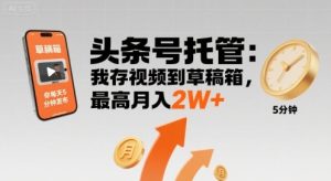 【头条号托管 】我存视频到草稿箱,你每天5分钟发布,最高月入2W+【揭秘】-21资源库