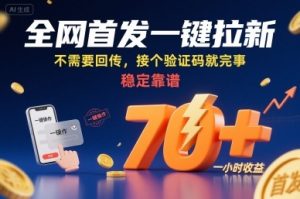 全网首发一键拉新项目,不需要回传,接个验证码就完事,稳定靠谱,一小时收益70+【揭秘】-21资源库