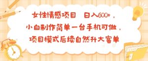 女性情感项目 小白制作简单一台手机可做 项目模式后续自然升大客单 日入6张-21资源库