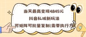 当天最高变现1k+,抖音私域新玩法,可矩阵可批量复制-21资源库