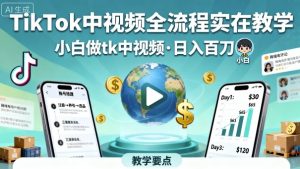 TikTok中视频全流程实操教学，小白做tk中视频，日入百刀-21资源库