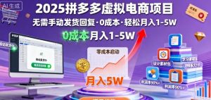2025拼多多虚拟电商项目，无需手动发货回复，0成本，轻松月入1-5W【揭秘】-21资源库