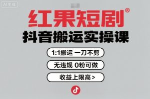 红果短剧拉新之抖音搬运实操课，1：1搬运，一刀不剪，无违规，0粉可做，收益上限高-21资源库